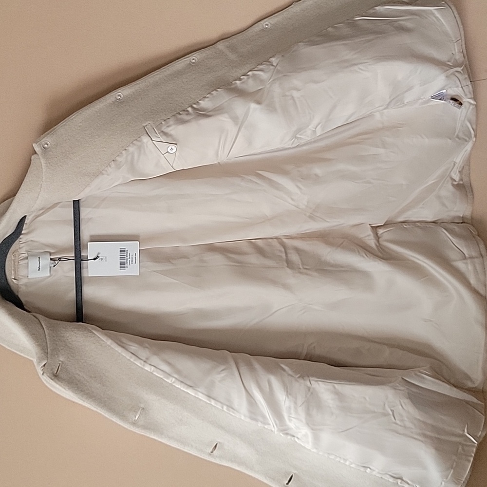 Reformation Irene Cream Wool Coat Size L NWT Classic Minimalist - Picture 3 of 14